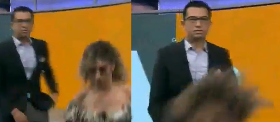 presentadora se cae