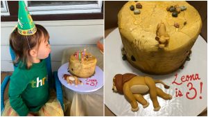 Niño, Niña, cuidado, torta de cumpleaños, tabla, mentira, celebrar