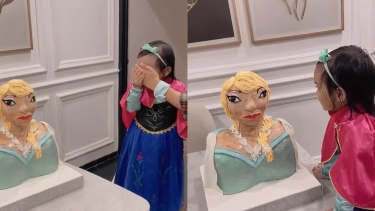 La reacción viral de una niña tras recibir una torta fallida de la película  Frozen