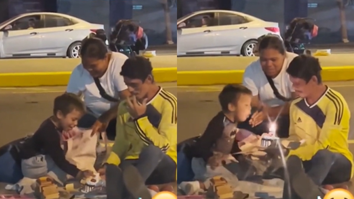 Padres de bajos recursos celebrar el cumpleaños de su hijo en la calle / Crédito TikTok