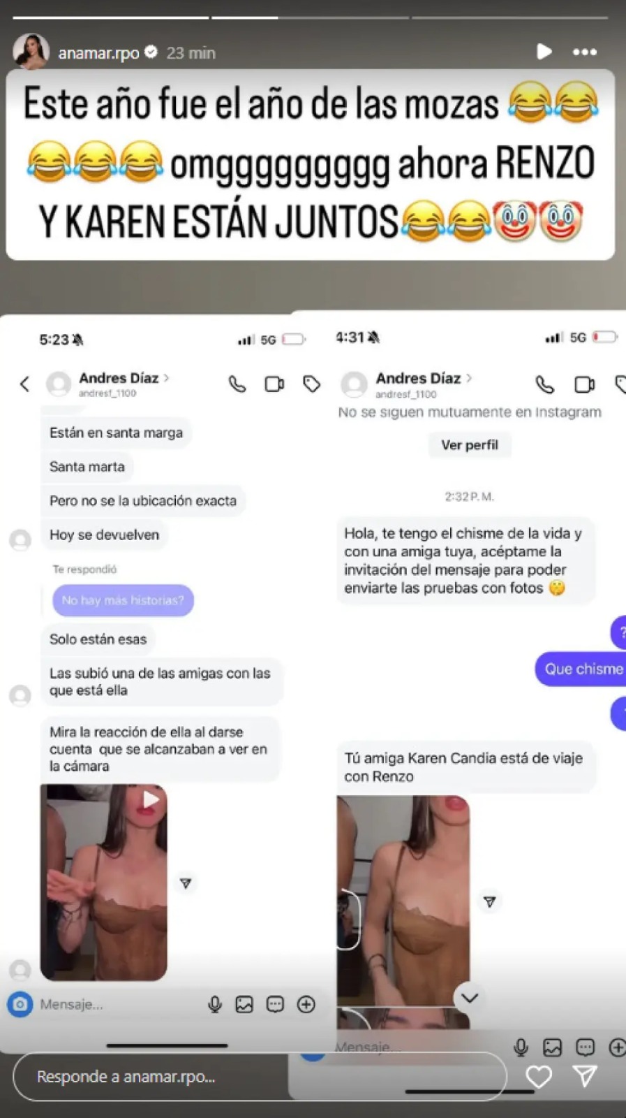 Anamar, del Desafío, reveló chat que confirmaría infidelidad de Renzo; "Año de las mozas"